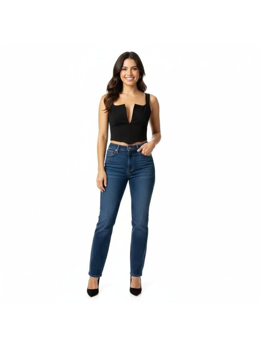 PrettyLittleThing Black Corset Crop Top | Deep V Bustier | Y2K Going Out Top | 6